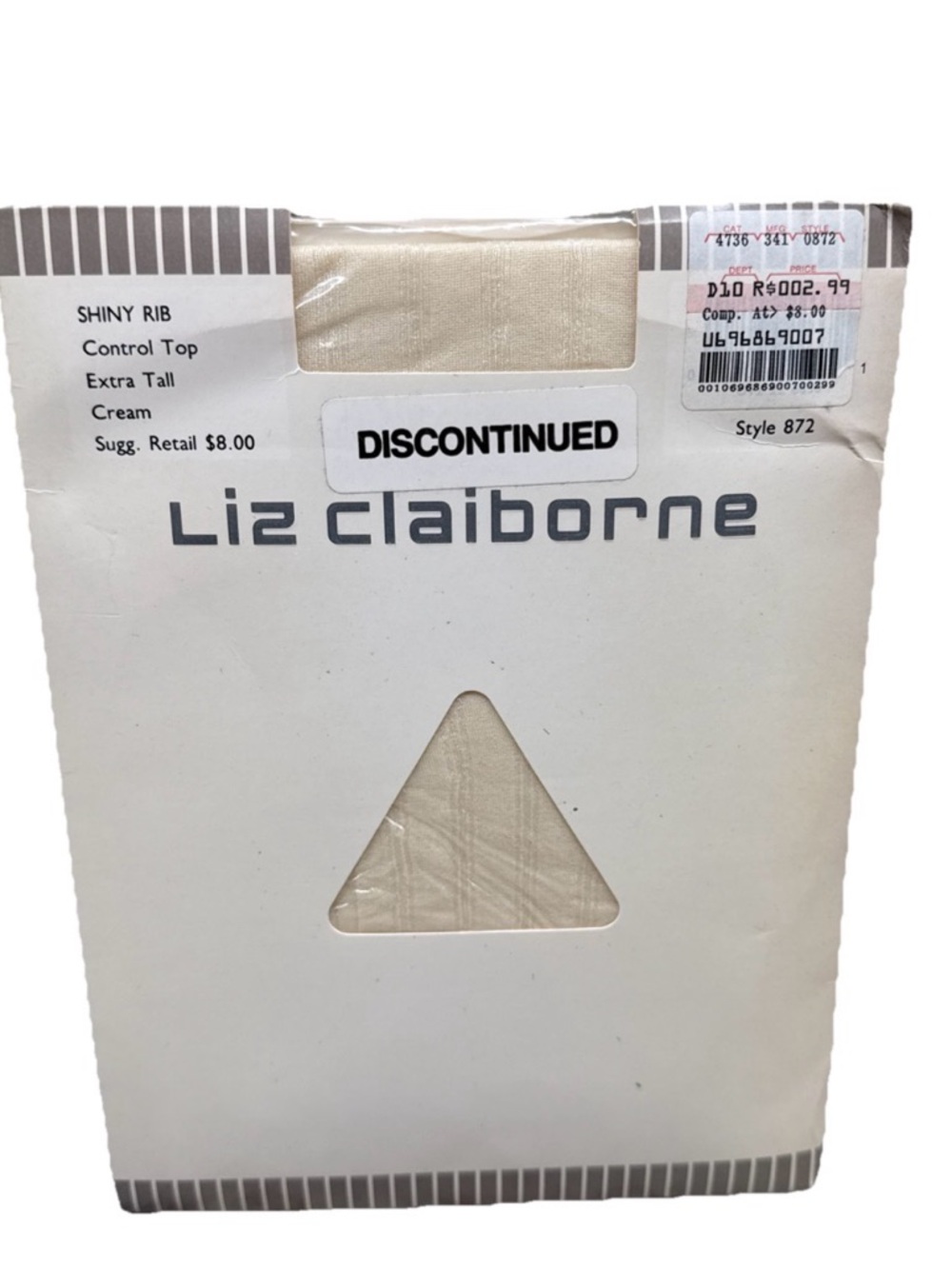 1990 Liz Claiborne Shiny Rib Textured Control Top Pantyhose Extra Tall Cream 872